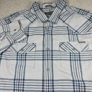Eddie Bauer Western Pearl Snap Shirt Mens 2XL White Blue Plaid Classic Fit READ